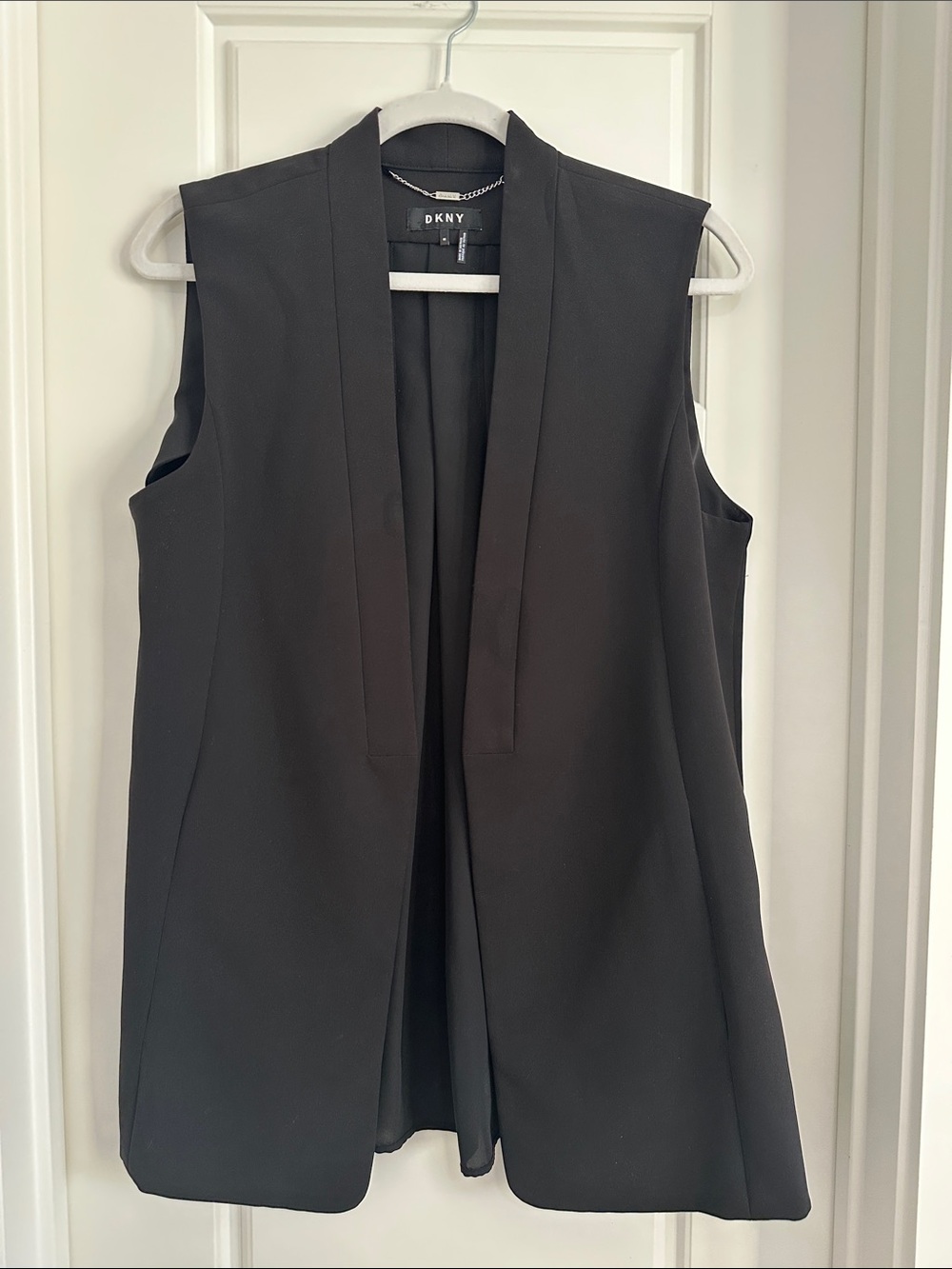 DKNY Black Tailored Tuxedo Shawl Collar Open Longline Blazer Vest M